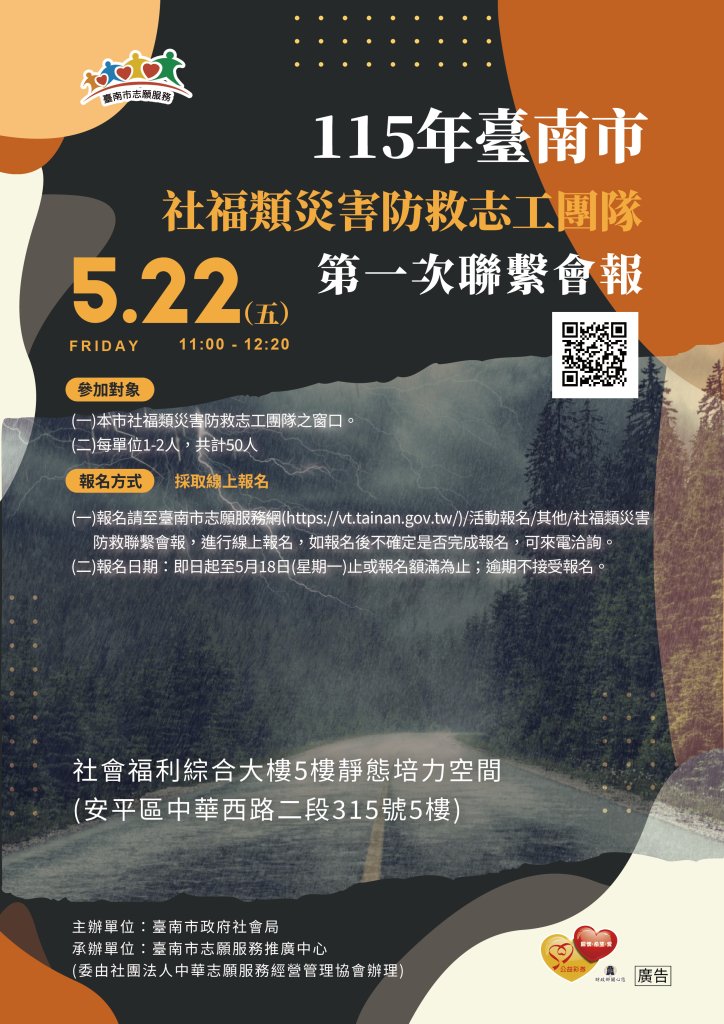 115年臺南市社福類災害防救志工團隊第１次聯繫會報