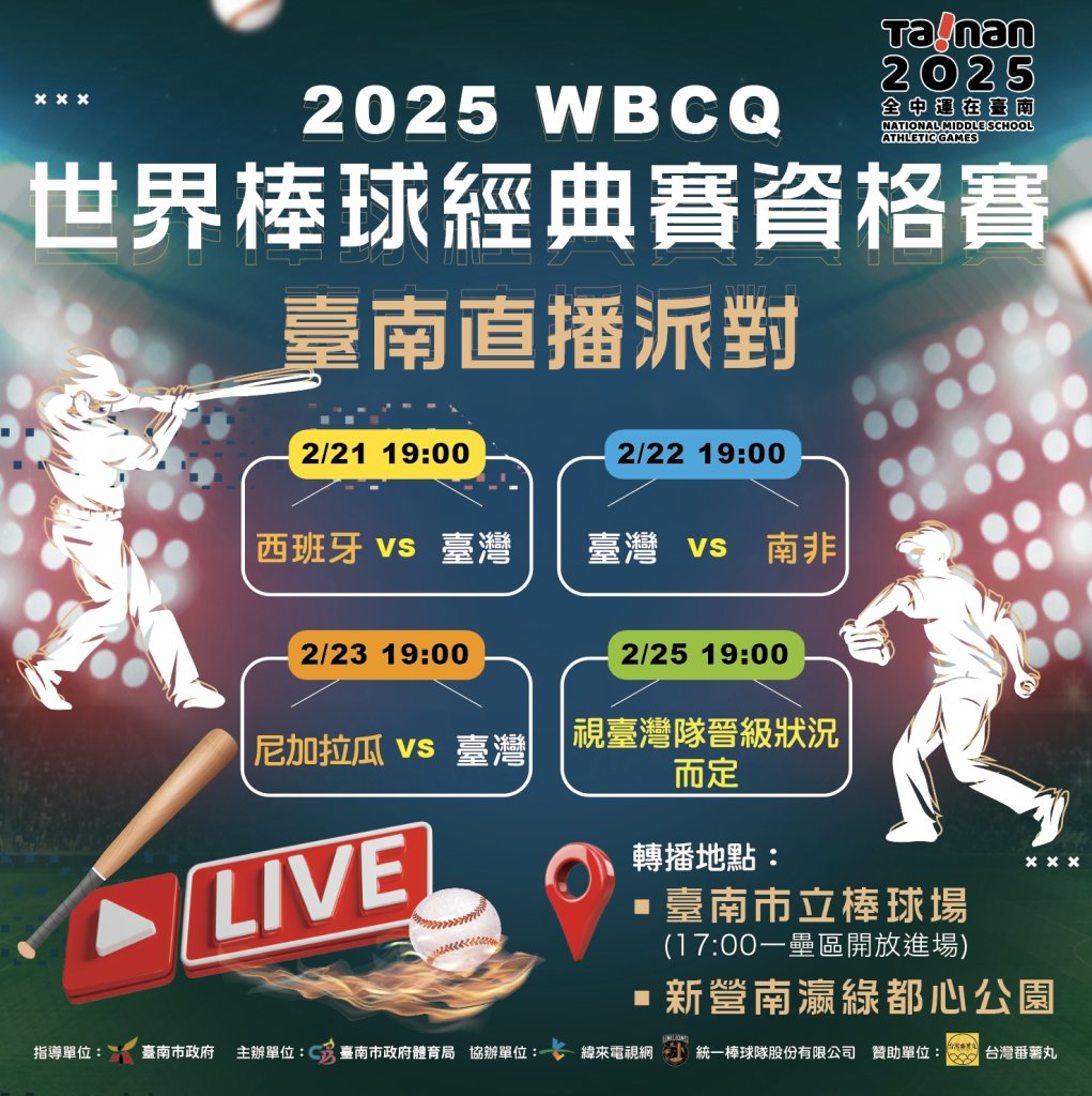 【WBCQ世界棒球經典賽資格賽】台南設立轉播區 現場送應援小物與地瓜球