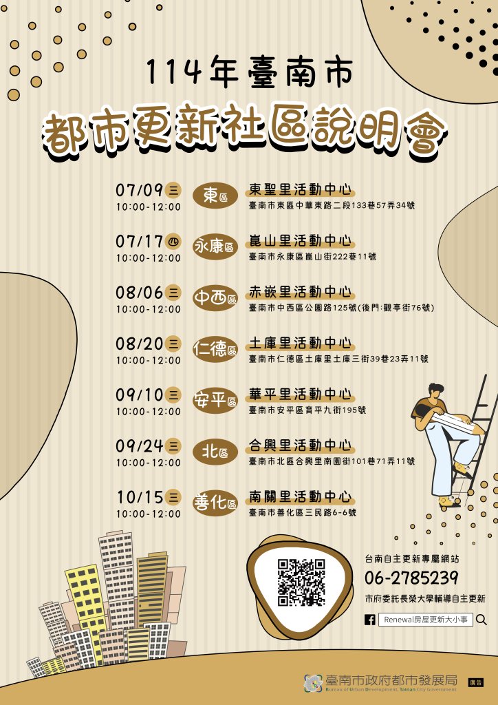 臺南市自主更新社區說明會8月場次公告 邀您一同來參與