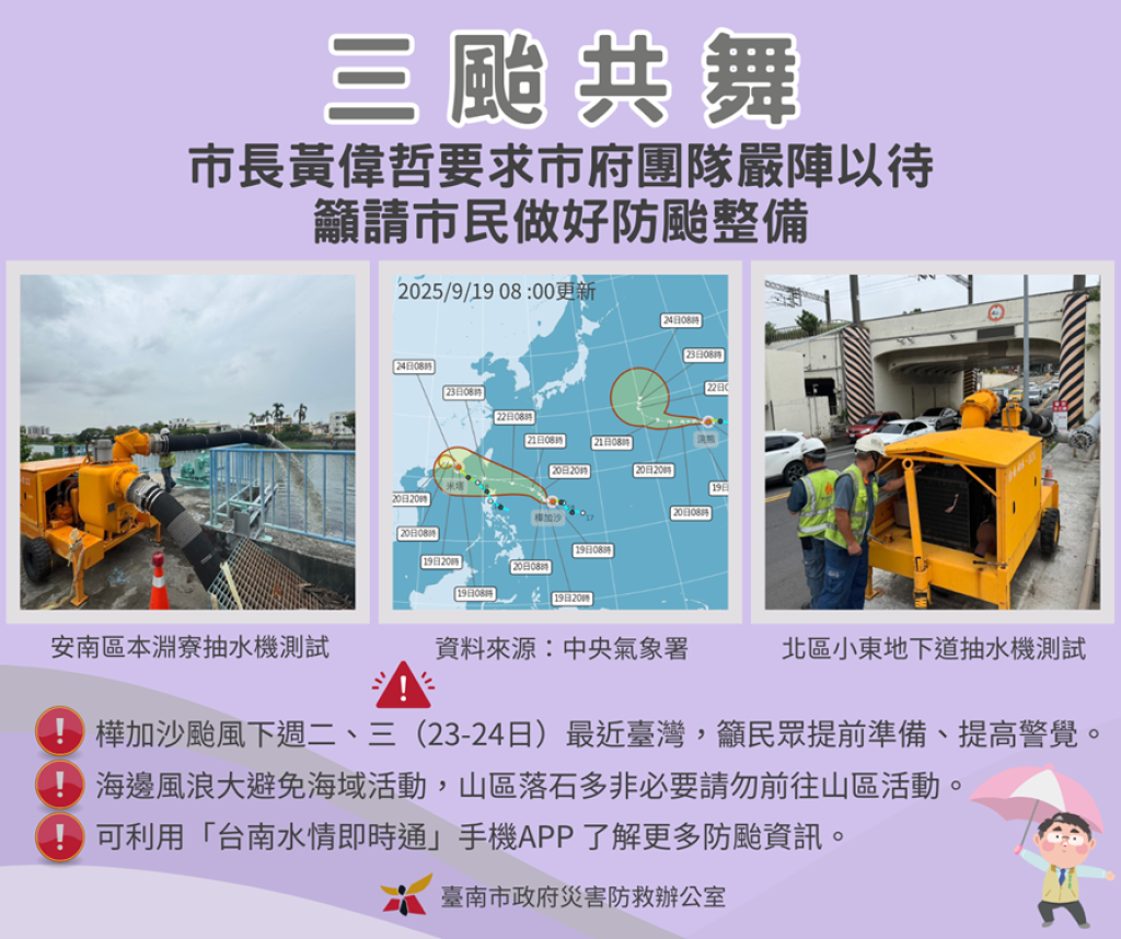 三颱共舞！南市長黃偉哲：市府全面啟動最高防颱標準 籲民眾提高警覺