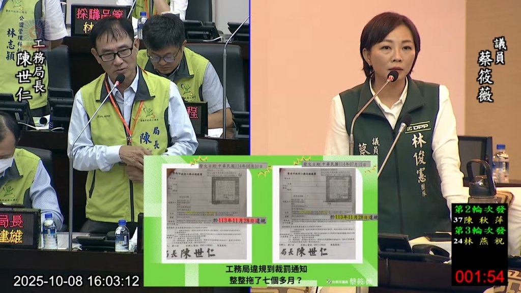 台南市工務局裁罰延宕七個月　蔡筱薇:痛批行政效率嚴重不足