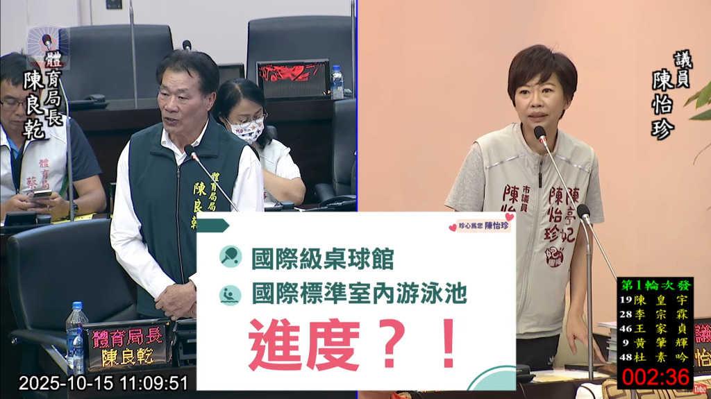 推動體育建設不容延宕 南市議員陳怡珍籲市府儘速覓地打造桌球館與溫水泳池