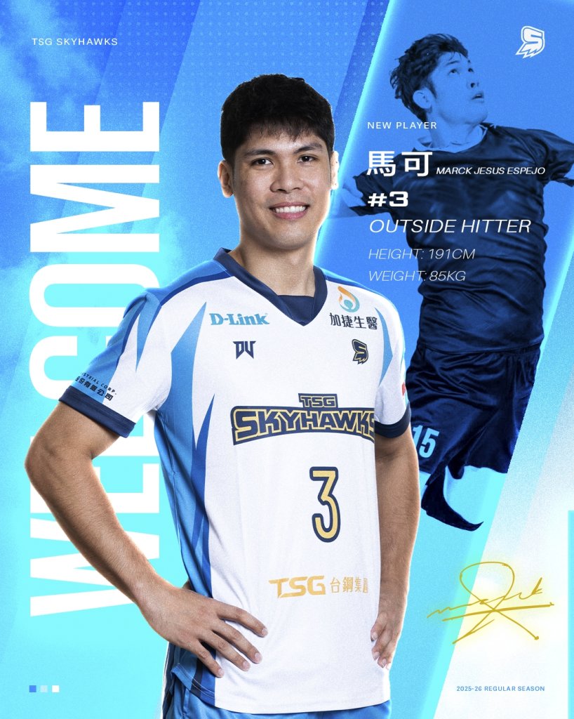 台鋼天鷹宣布菲籍主攻手馬可正式加盟