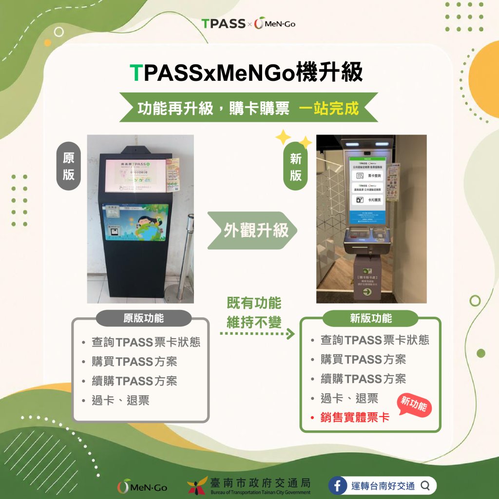 通勤更便利 台南TPASS機可直接購買實體卡免預購