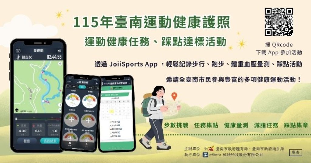 臺南推動「運動健康護照計畫」GPS踩點集獎章拿好禮