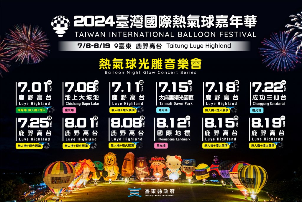 週週光雕、無人機、煙火 2024臺灣國際熱氣球嘉年華12場次光雕音樂會公佈 請拭目以待<大和傳媒>