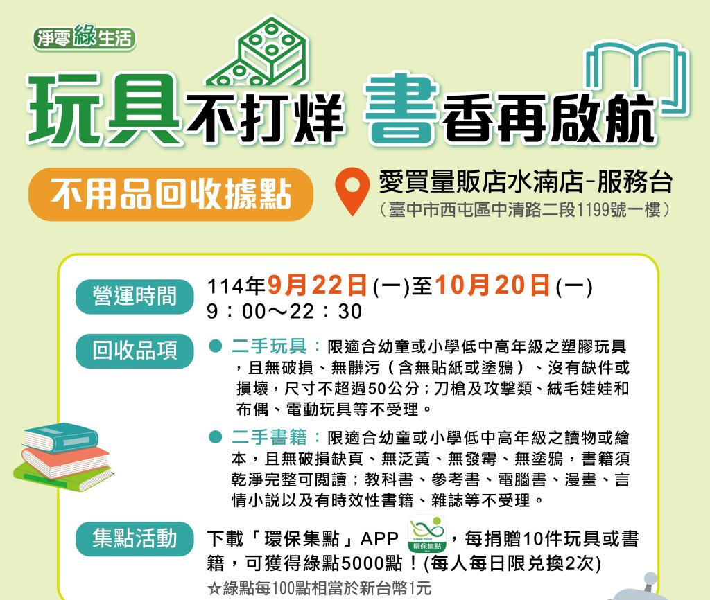 中市環保局攜手愛買打造「玩具不打烊 書香再啟航」不用品回收據點<大和傳媒>