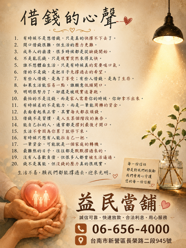 南靖資金缺口 南靖當舖推薦 ~明明很努力了，卻還是被現實追著跑。
