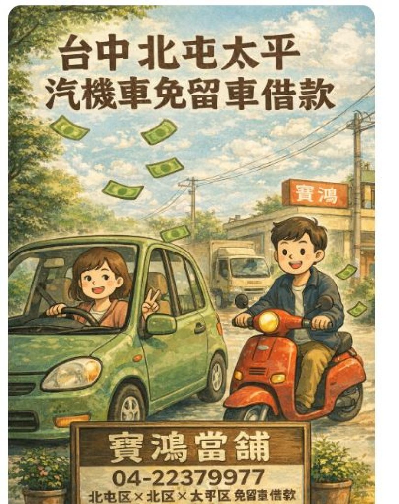 【台中免留車借款推薦】2025 北區、北屯、太平汽機車借貸：急用不留車，生活更自由