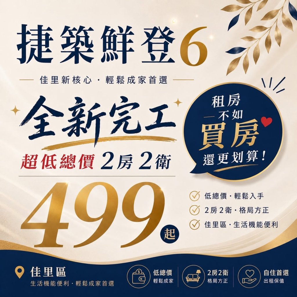 捷築鮮登.6-佳里建案-電梯華廈-已完工熱銷中