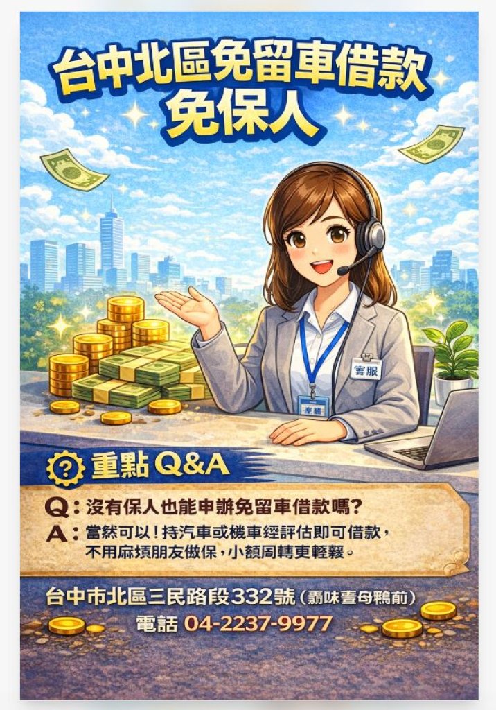 台中北區免留車借款免保人｜流程清楚、在地服務更安心
