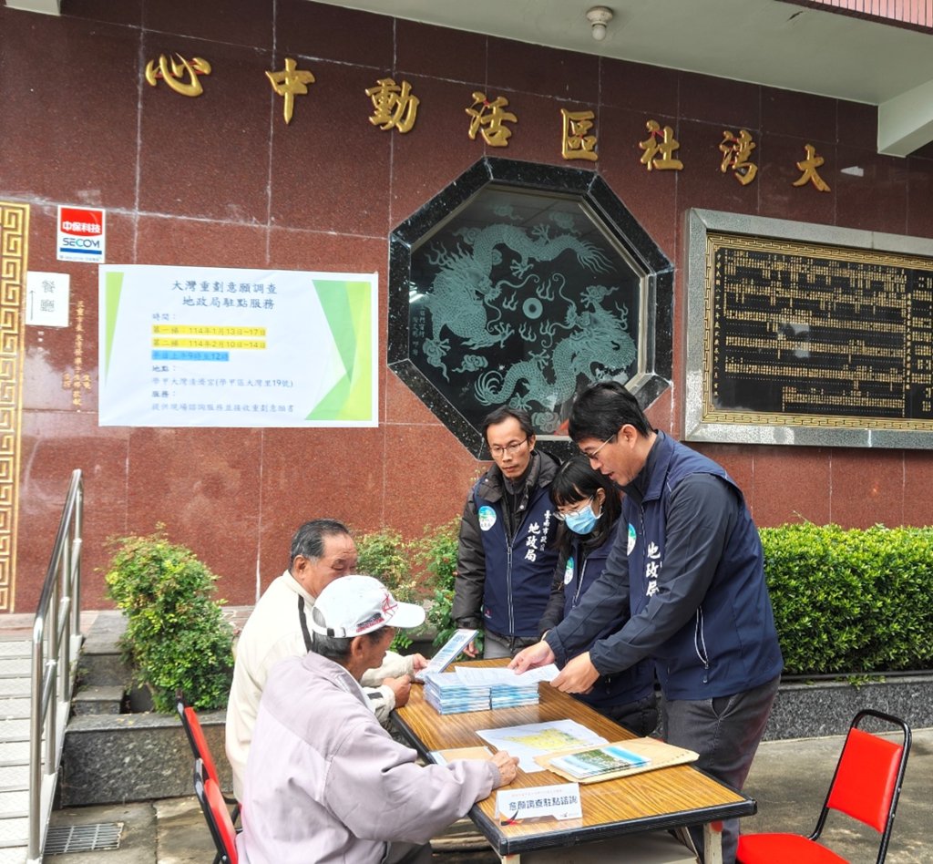 學甲大灣農村社區土地重劃意願調查，2/10～14每日上午駐點學甲大灣清濟宮諮詢服務