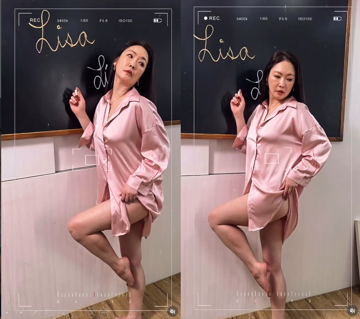 王俐人穿粉色襯衫,下衣失蹤。(圖/翻攝王俐人IG)