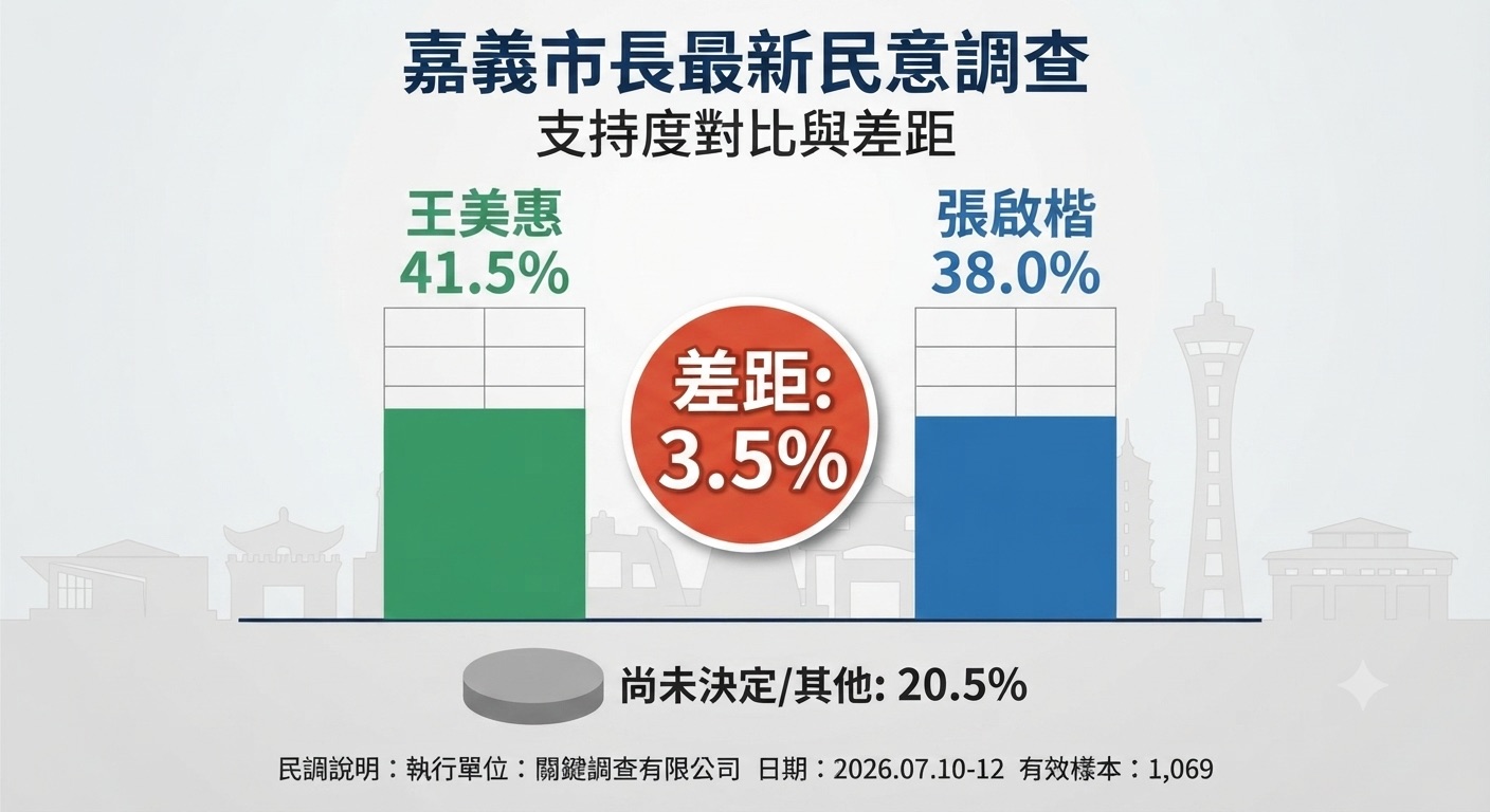 最新民調曝光!嘉義市長選戰呈拉鋸 王美惠41.5%領先張啟楷38.0%、逾兩成選民仍未決定