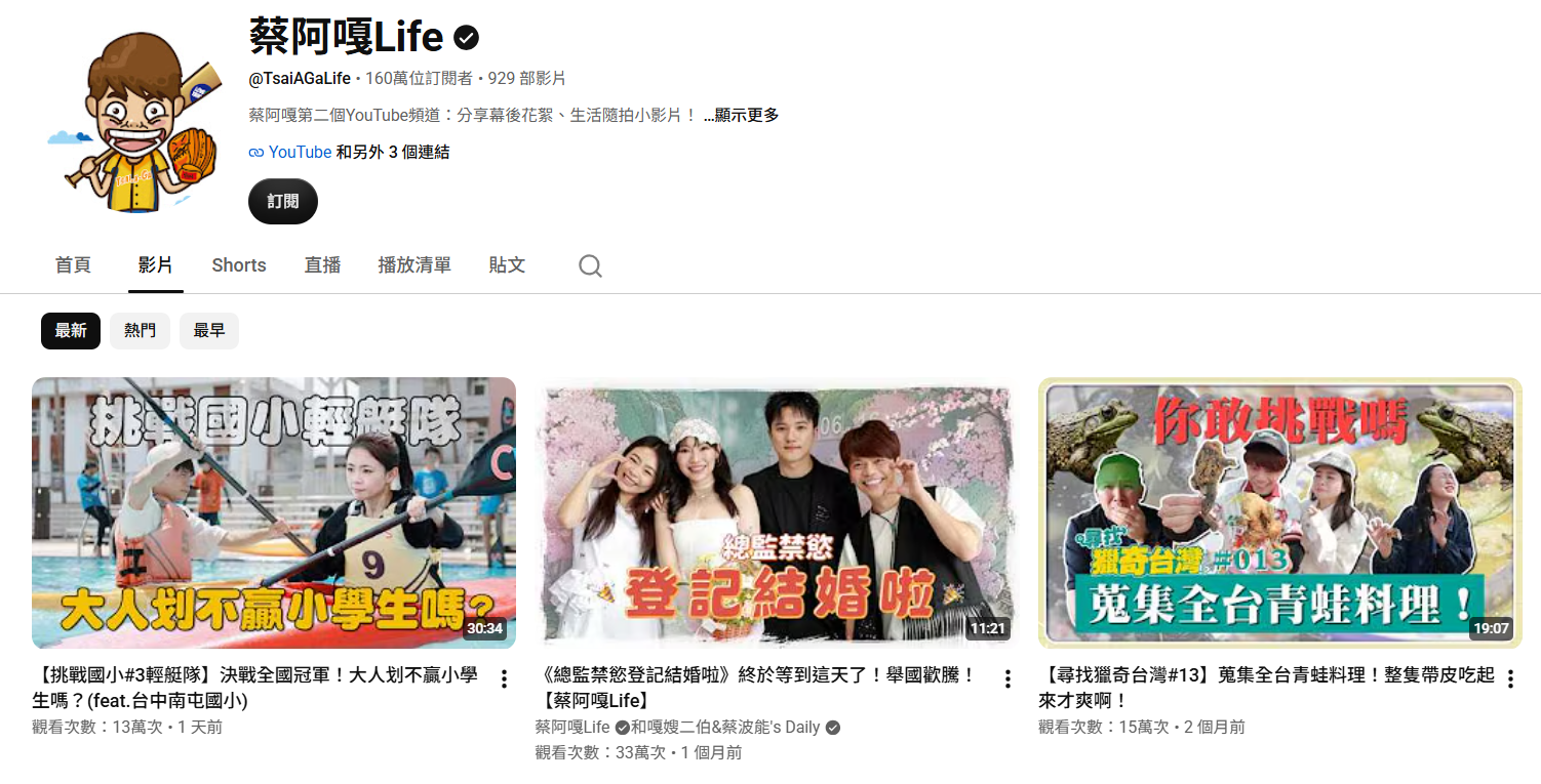 蔡阿嘎頻道停更1個月,新片也未對抄襲事件進行交代。(圖/翻攝蔡阿嘎YouTube)