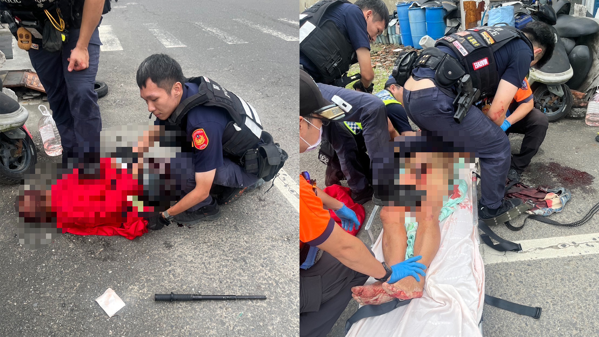 ▲驚悚對峙畫面曝!65歲男持刀朝警暴衝 員警連開2槍制伏(圖/記者王俊勝 翻攝)