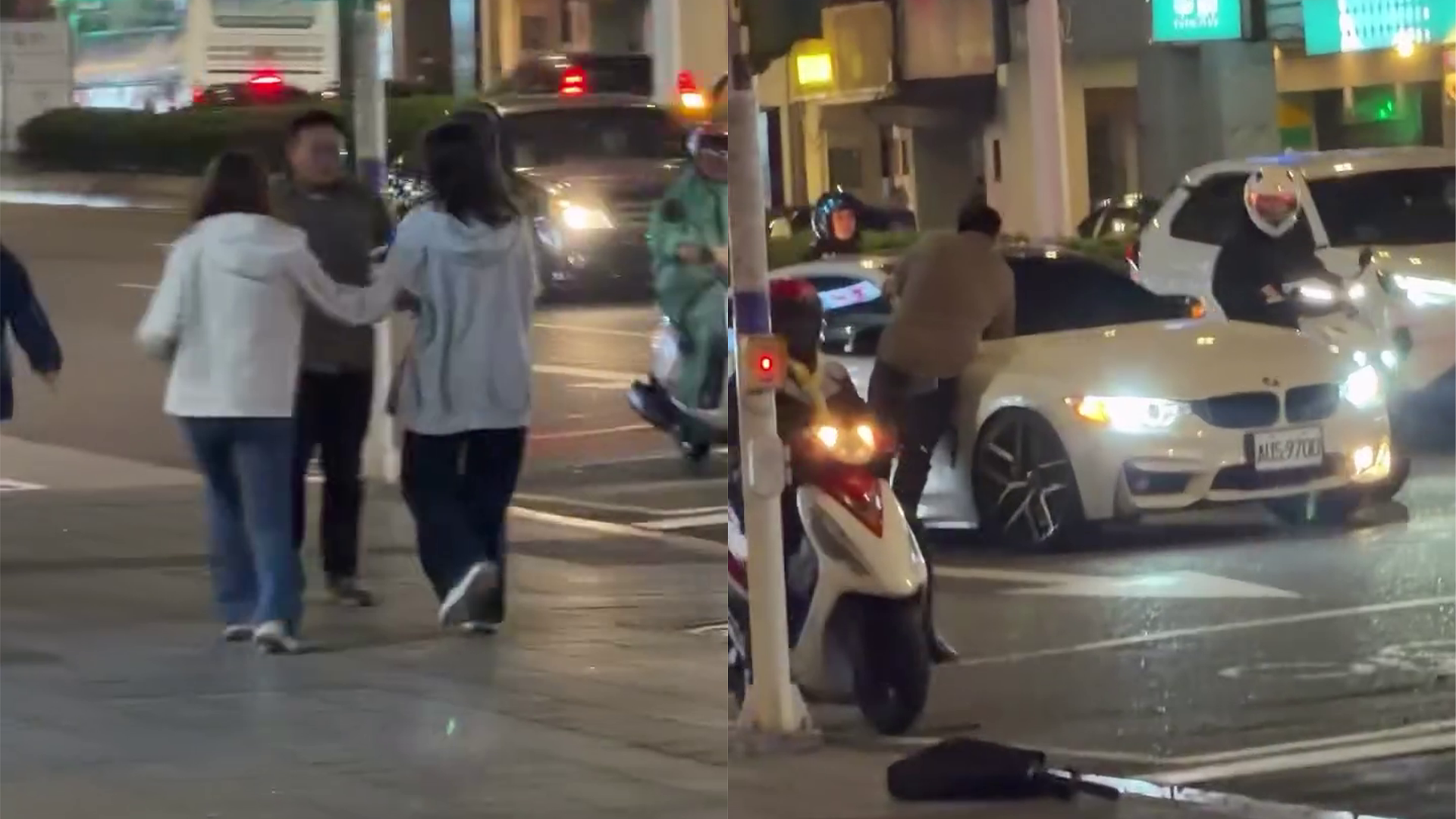 ▲北捷善導寺外隨機攻擊！1男靠近女路人「手拿攻擊物」、攔白車 警立即壓制（圖／Thread／smg_ol_2l 提供）