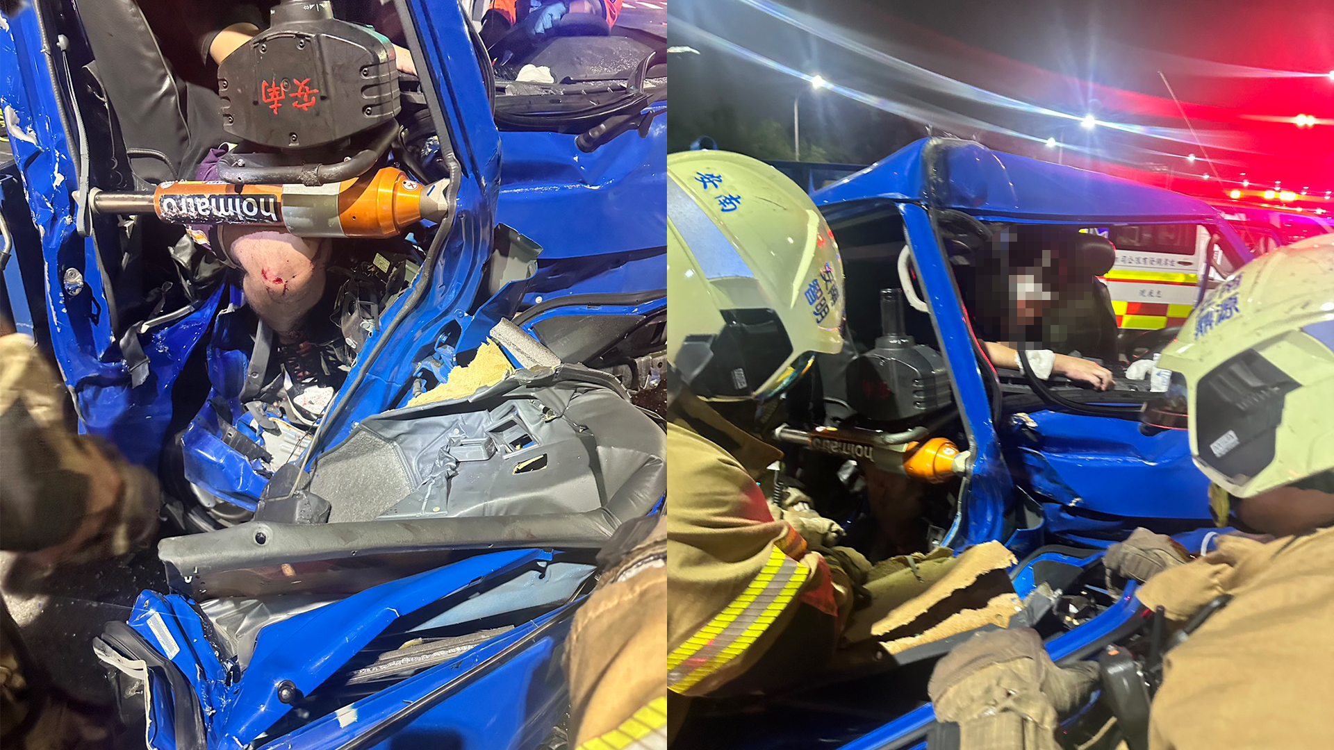 ▲台南安南驚悚車禍!貨車猛衝號誌桿「車頭撞爛」 2人受傷送醫(圖/記者王俊勝 翻攝)