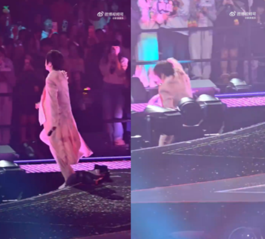 阿信演唱時不慎摔落舞台。（圖／翻攝微博）