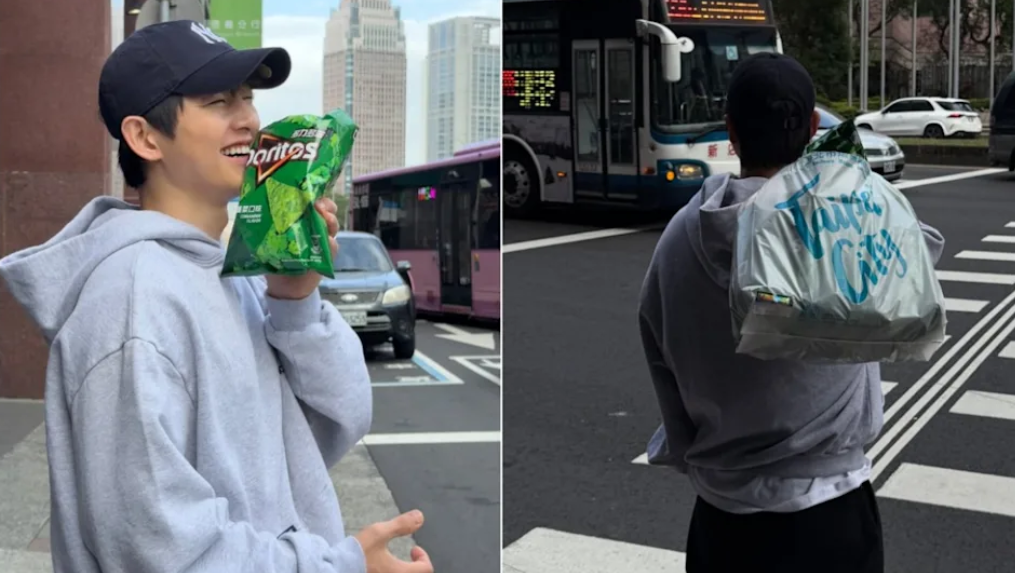 宋仲基逛台北街頭買香菜零食。（圖／翻攝宋仲基IG）