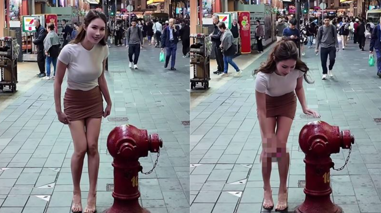 辛尤里在香港街頭直接脫內褲，引發網友討論。（圖／翻攝辛尤里IG）