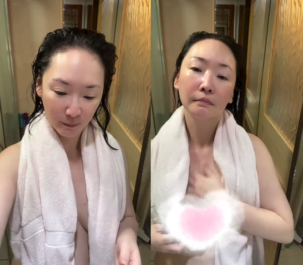 王俐人深夜洗完澡只以毛巾遮點，分享保養日常。（圖／翻攝王俐人IG）