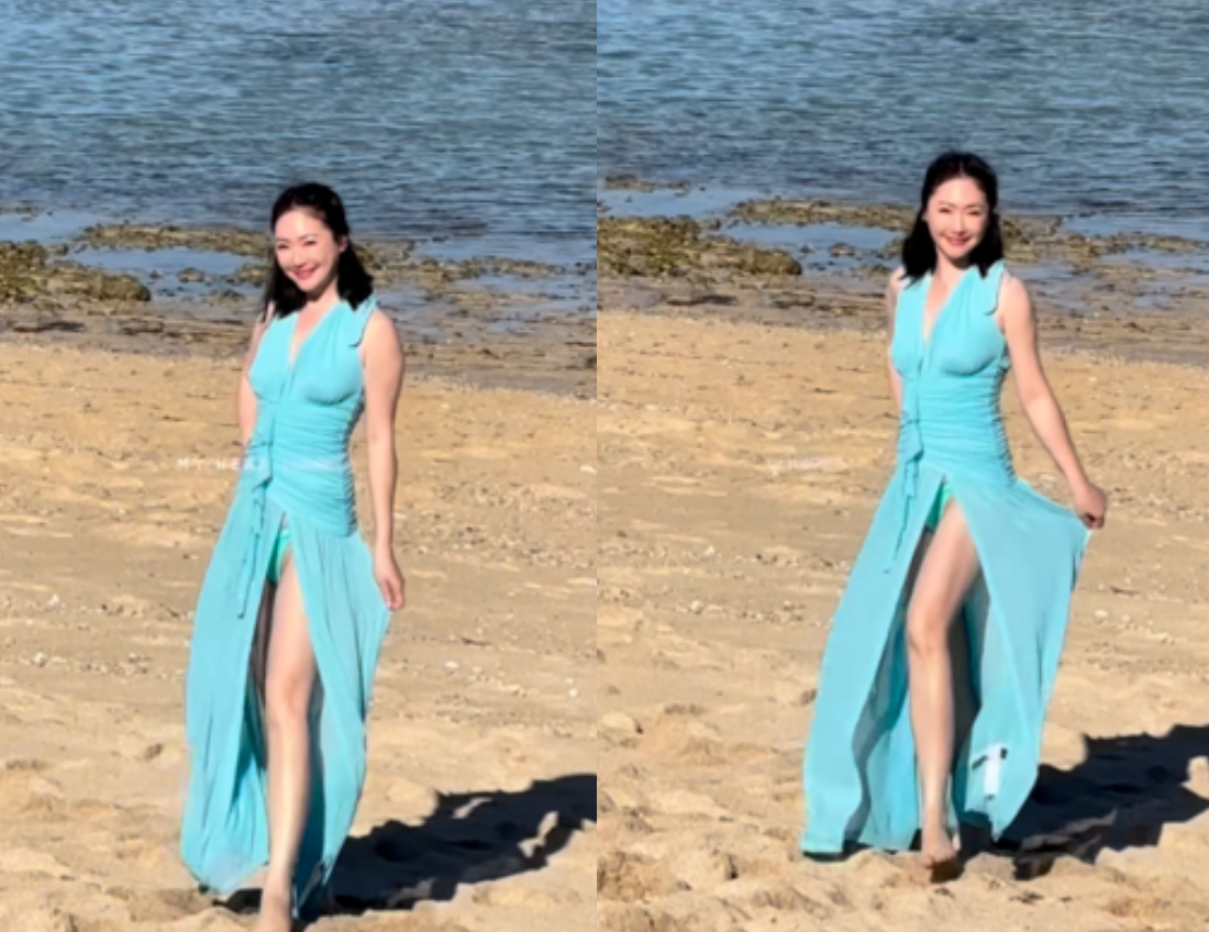 王俐人第一次到峇里島，穿上高衩泳裝。（圖／翻攝王俐人​IG）