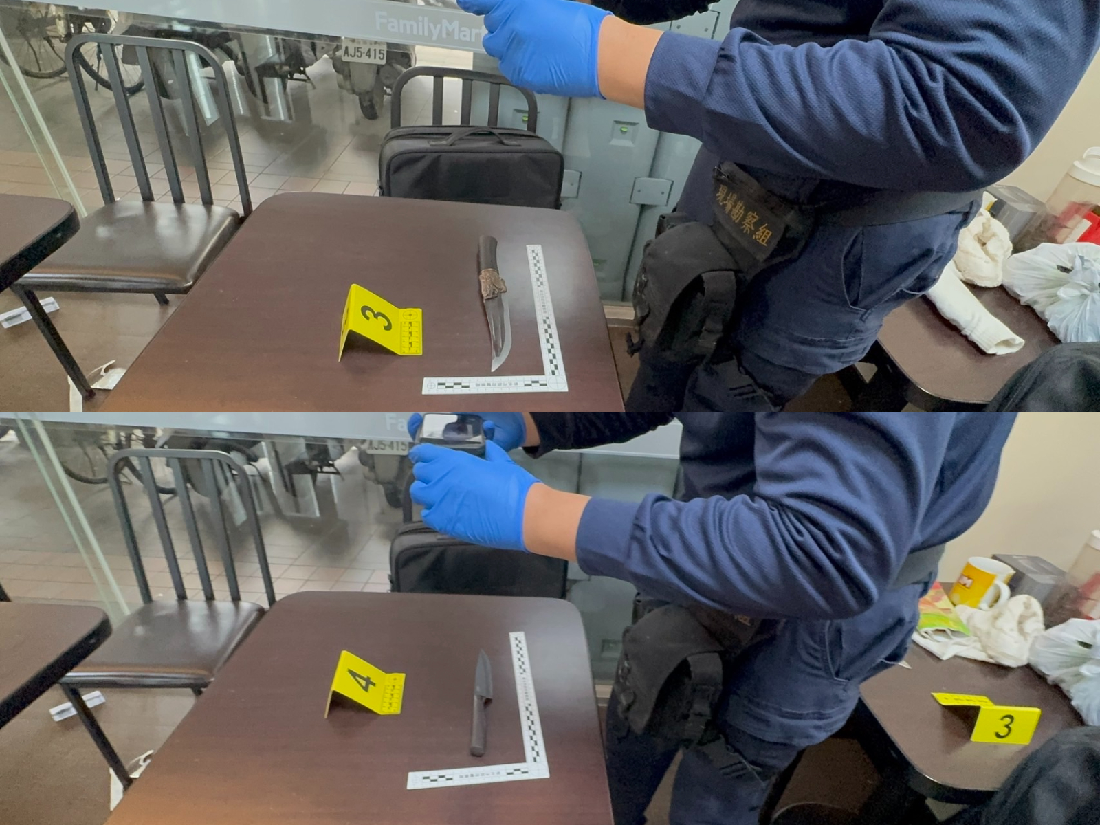 警方隨後又在光華街一帶超商查扣楊男丟棄的2把作案刀械。