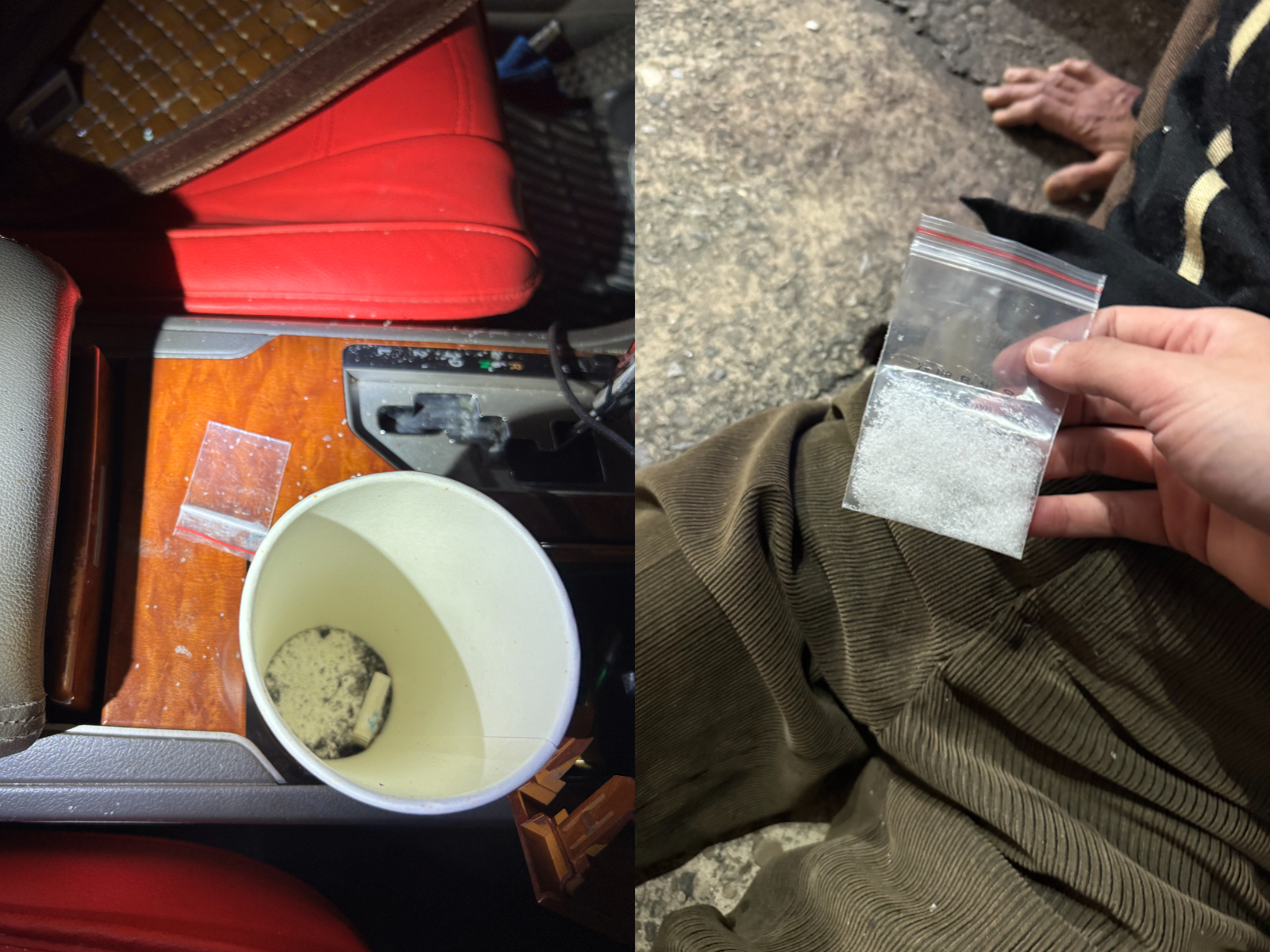 警方在車內進行搜索，查獲第1級毒品海洛因及第2級毒品安非他命殘渣袋各1只，並在副駕駛座的盧男身上搜出安非他命1包。