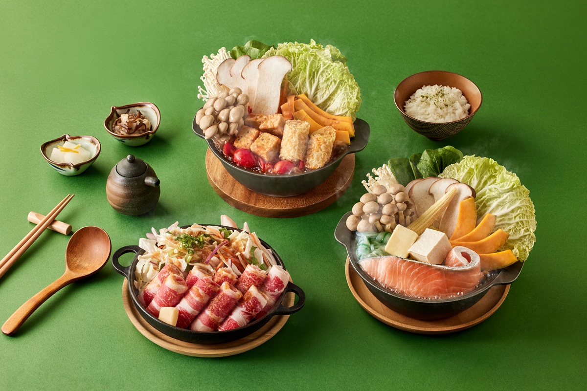 品田牧場 綠區鍋物與定食主打豐富蔬菜與日式湯頭，包括北海道鮭魚石狩鍋、田園番茄蔬食鍋等選擇，兼顧美味與均衡飲食需求。（圖／王品集團提供）