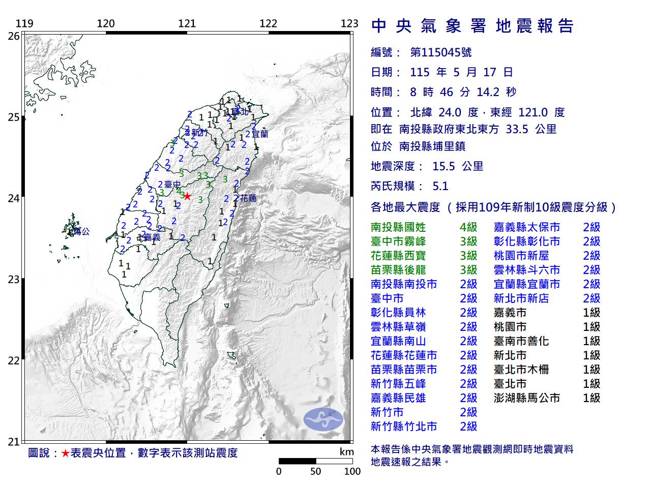 南投埔里5.1地震全台有感 消防署結報:全台無災情、交通與高鐵正常運行
