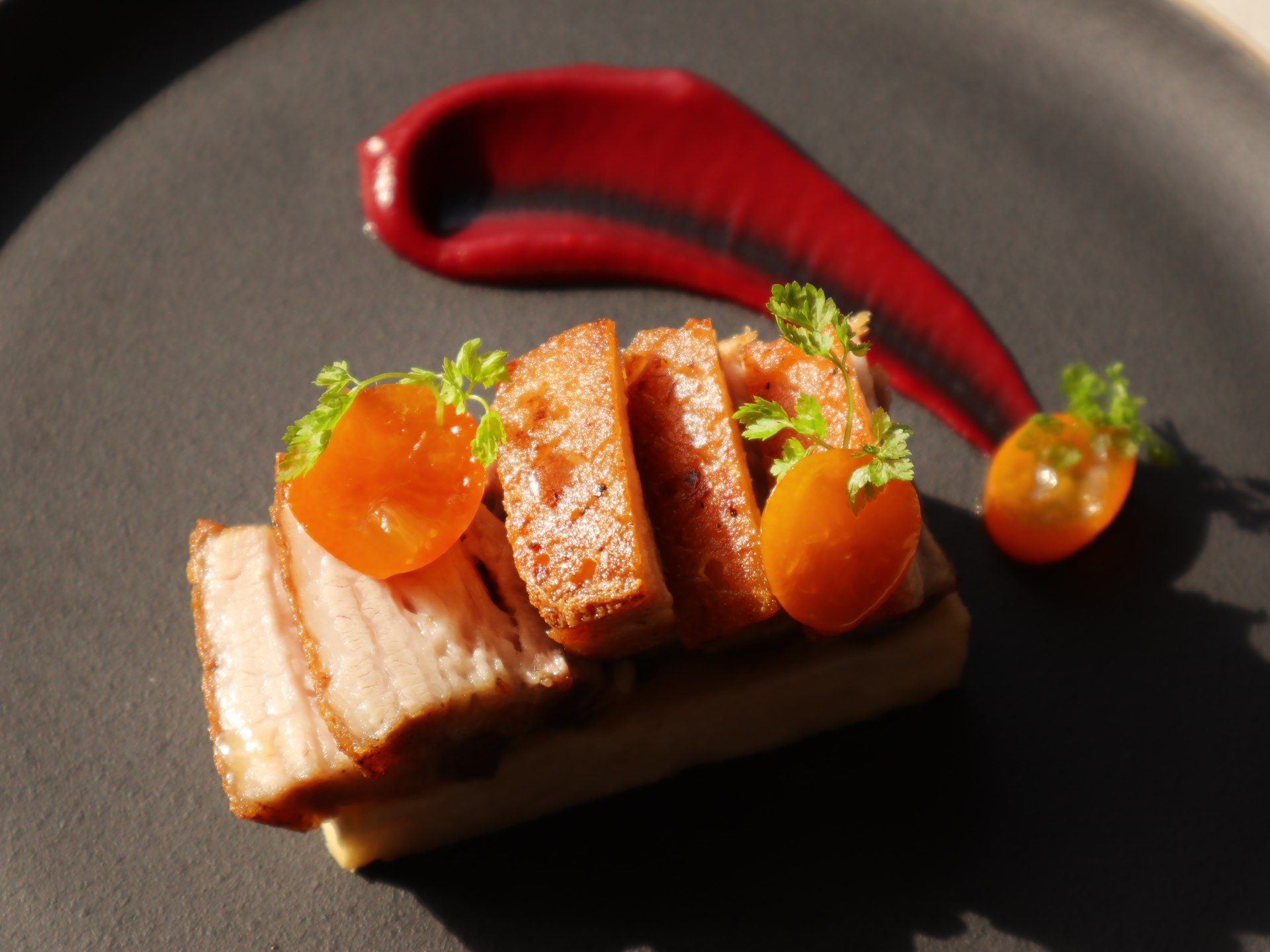 油封黑毛豬・鷹嘴豆豆腐・糖漬金棗 ,慢火封存的滋味