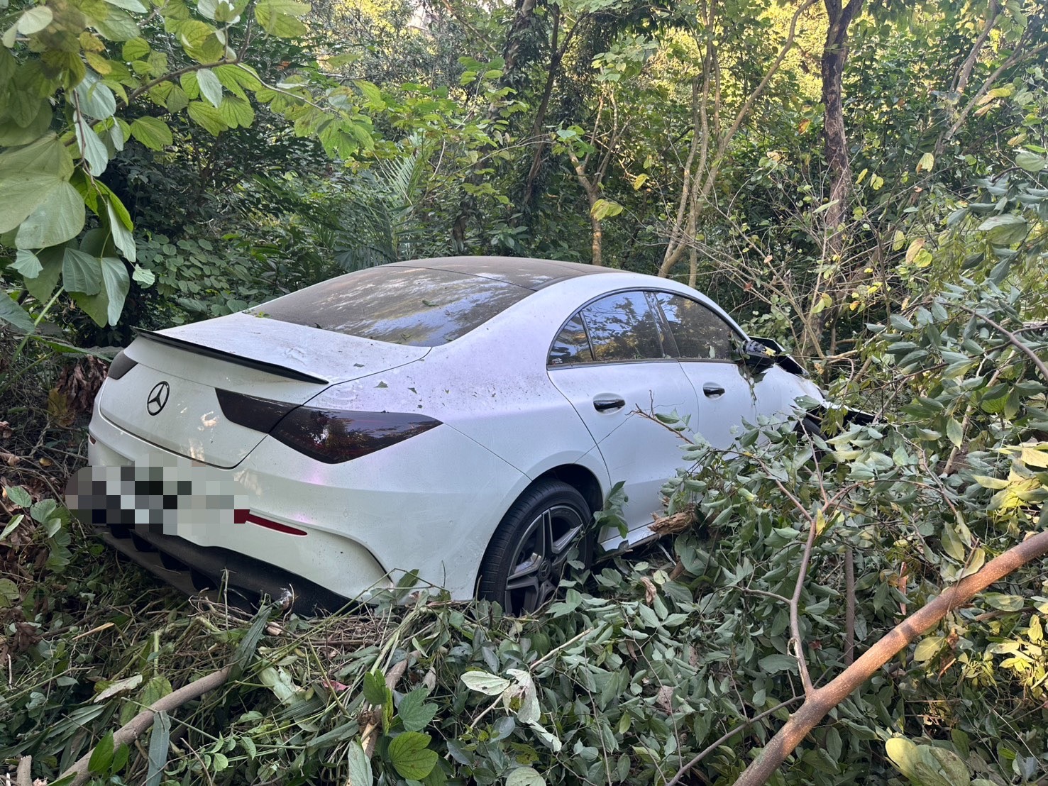 白河關子嶺賓士失控滑落8米深山坡!46歲男自行脫困送醫 白河關子嶺賓士失控滑落8米深山坡!46歲男自行脫困送醫