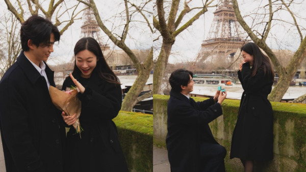 玉澤演被拍到向女友下跪求婚。（圖／翻攝The Best Photo Paris IG）