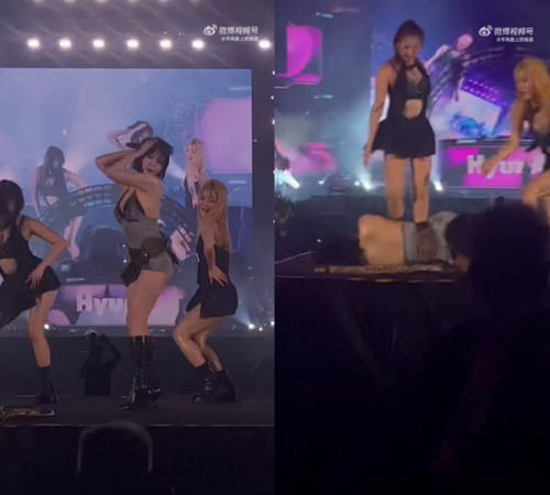 泫雅表演到一半突然暈倒。(圖/翻攝微博)