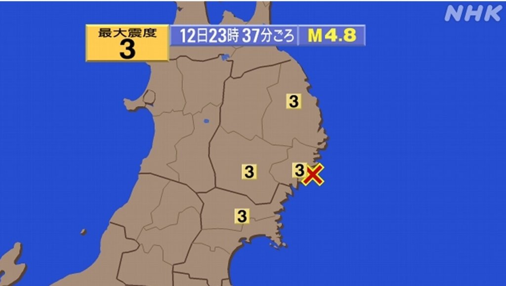 日本岩手、宮城發生規模4.8地震 無海嘯威脅