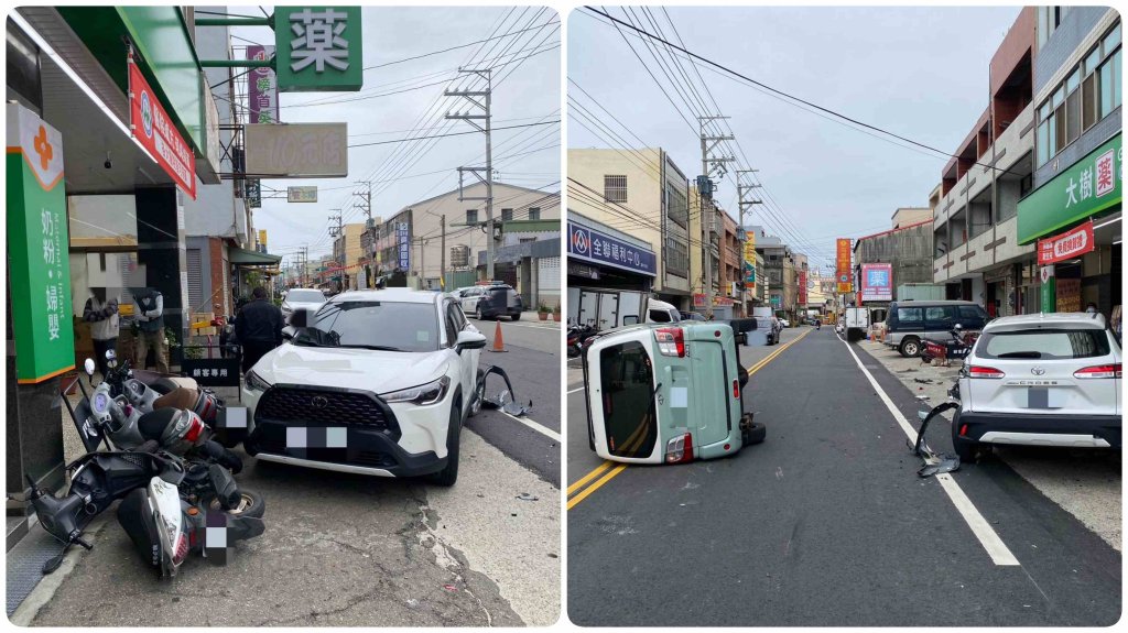 心臟不適連環撞  肇事車輛側翻躺路中央