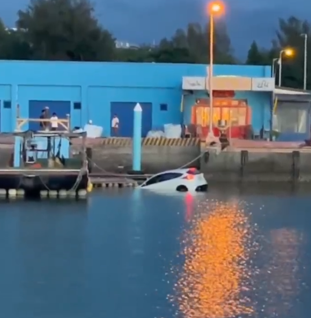 龍鳳漁港車子墜海！停車未打P檔　駕駛車旁講電話眼見車子滑行入海嚇傻