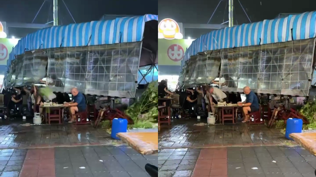有片／台南小吃攤「遮雨棚吹起」民眾遭重壓　驚悚畫面曝