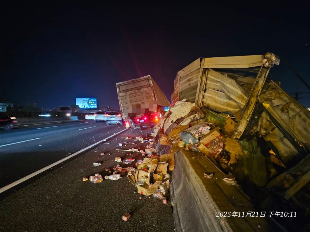 國道1號死亡車禍！　大貨車自撞護欄乘客拋飛車外OHCA