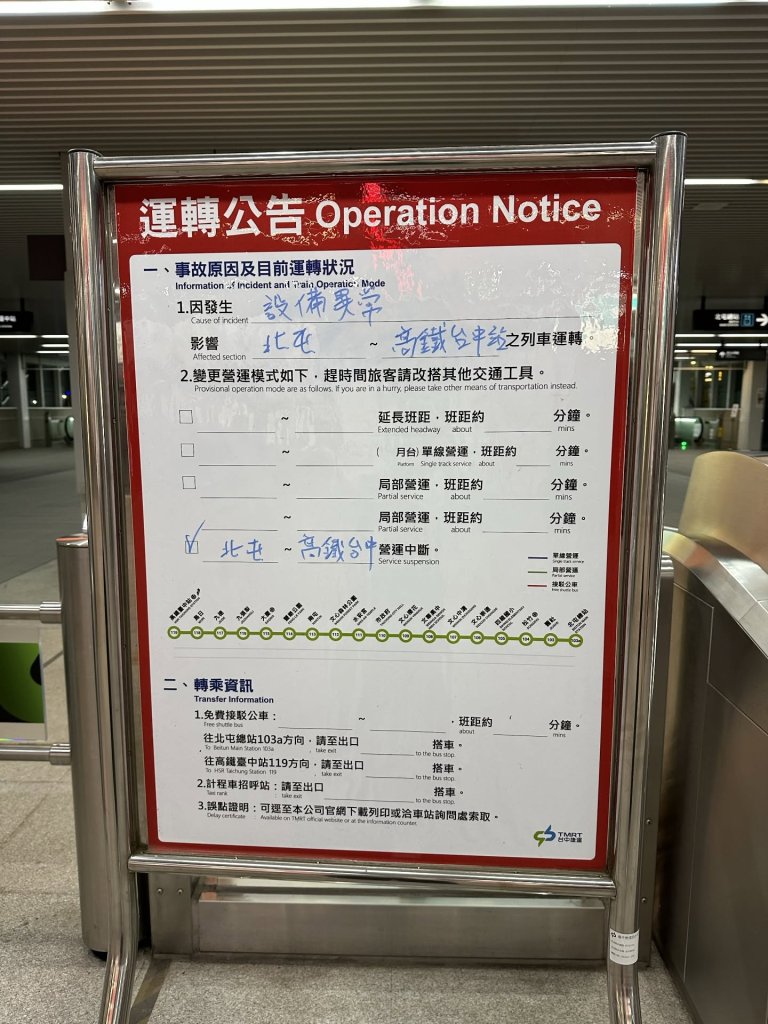 台中捷運深夜停駛惹民眾心慌！北車隨機攻擊才過三天　網嘆：最近怪事太多