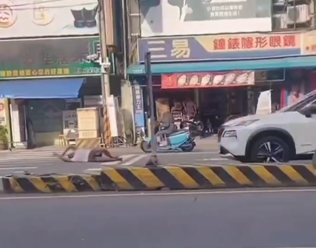 兩棲蛙人天堂路？　台中大里男子車道上翻滾路人傻眼