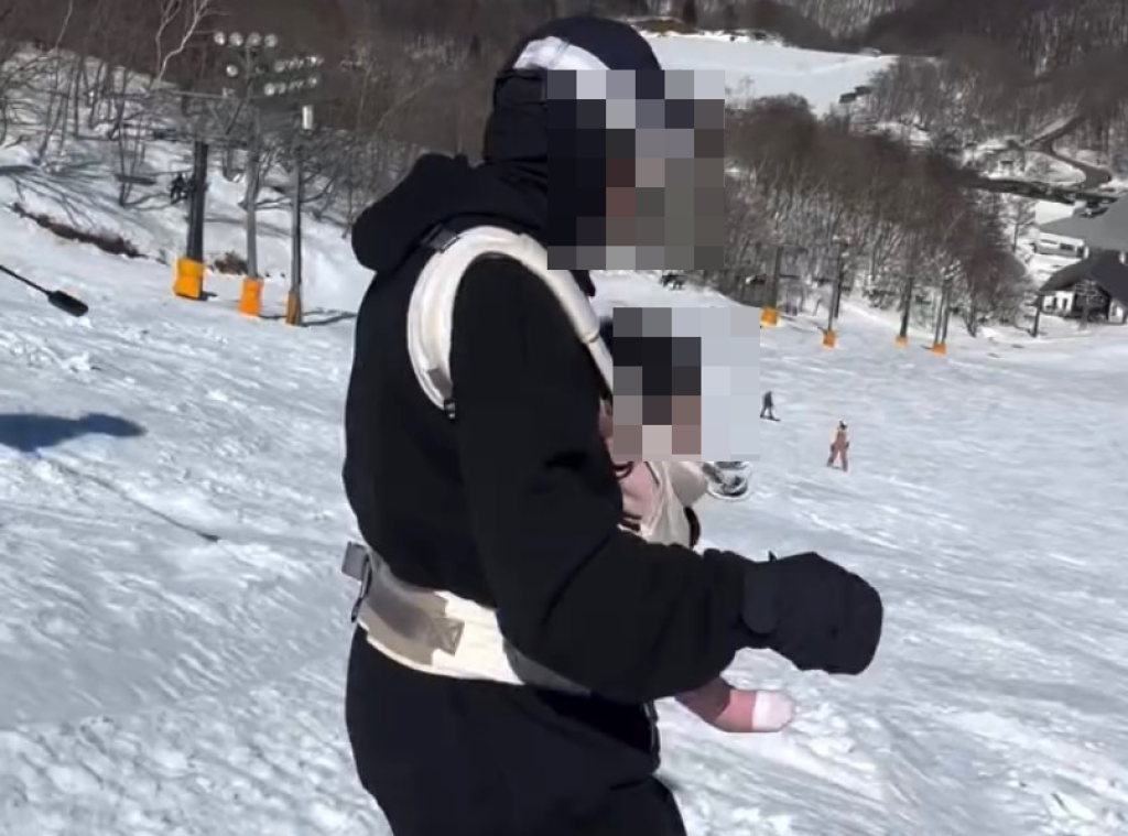 滑板教練「揹嬰滑雪」自拍影片PO網　幼童無防具護目鏡挨轟