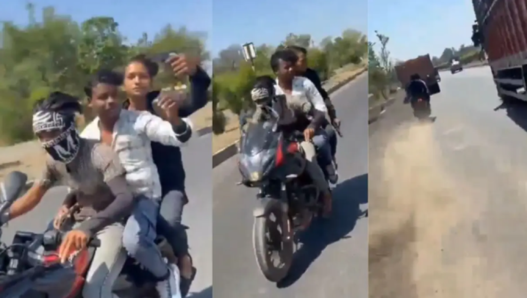 影／為拍短片喪命！印度機車3貼「高速公路狂飆亮槍炫耀」　猛撞砂石3人當場亡