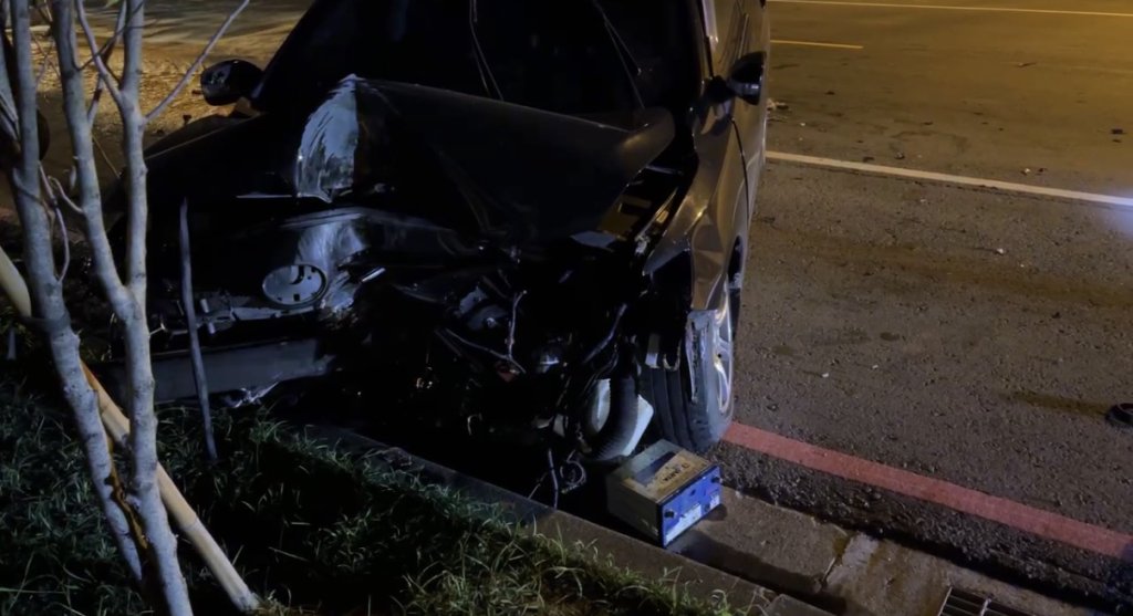 閃狗失控！高雄19歲男深夜自撞路樹　車頭爛毀人送醫