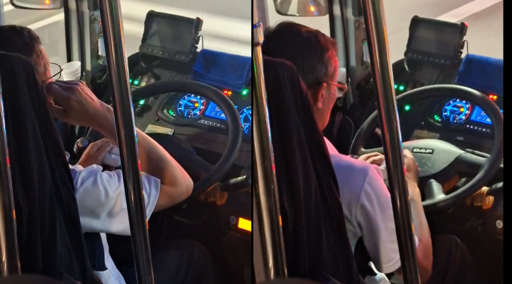 爆料／台中公車司機邊講電話還低頭弄耳機盒 乘客：投訴3次都沒用決定公開