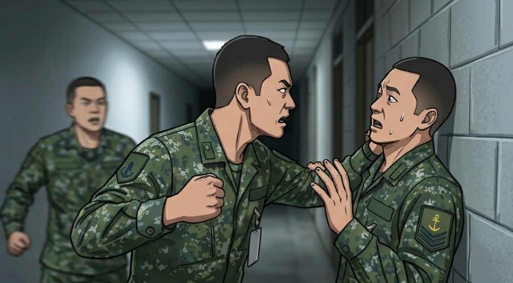 不爽中士口氣差！海陸一兵嗆「靠北三小、放假找人堵你」　還動手推他撞牆下場慘了