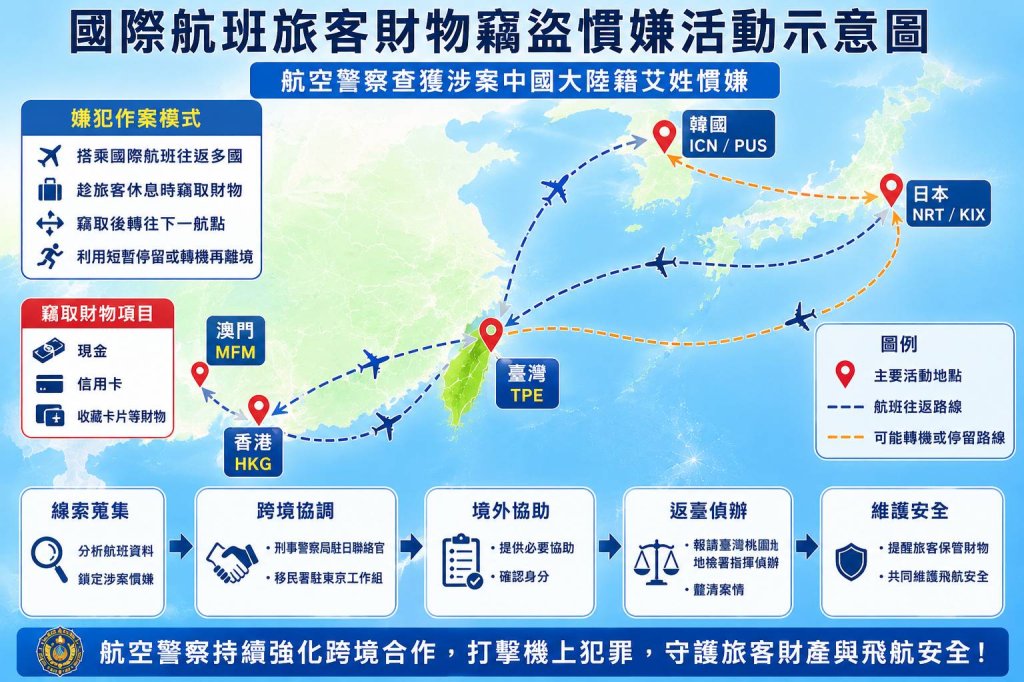  機艙大盜落網！中籍男子國際線班機籍航空行竊多起　日本遣返回台逮捕