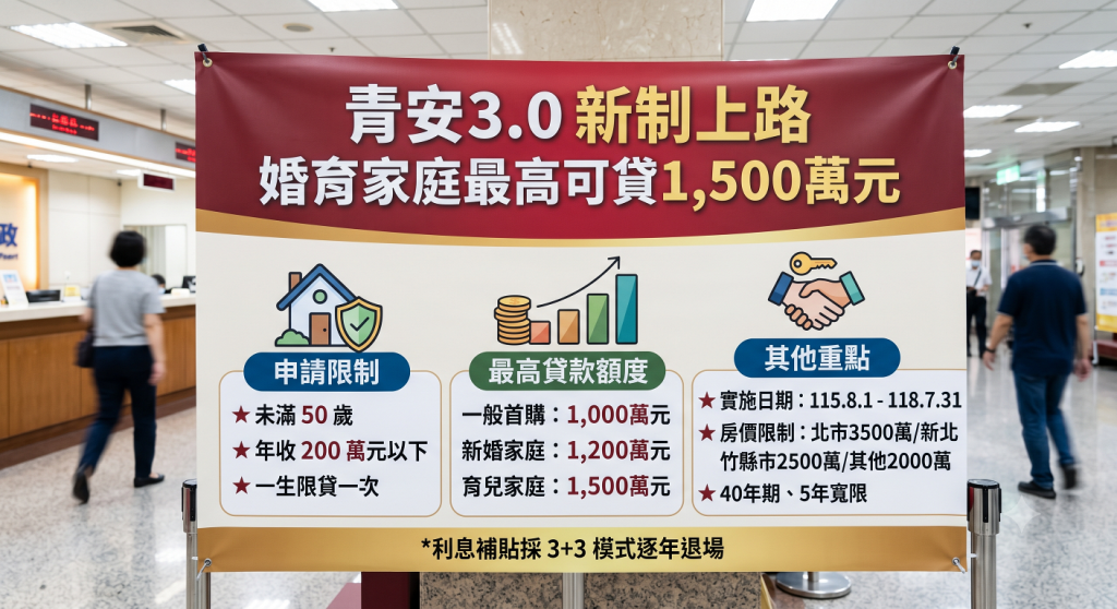 青安3.0拍板8月1日上路　新增年齡、排富與房價限制　婚育家庭最高可貸1500萬元