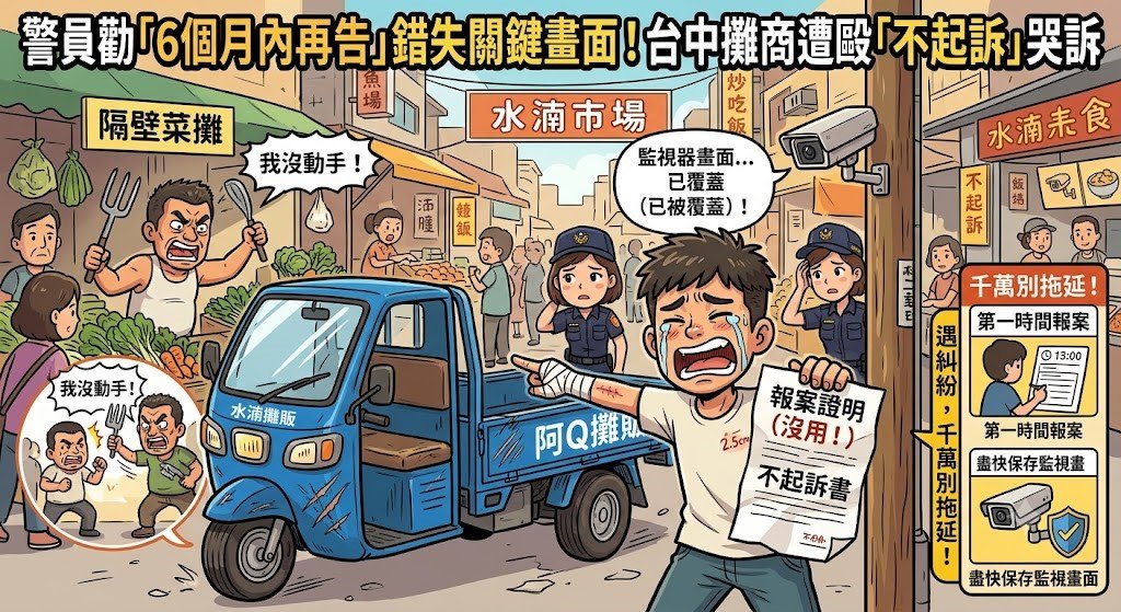 爆料／警員勸和「6個月內再告都可以」竟錯失關鍵畫面！台中攤商遭打傷提告苦吞「不起訴」處分